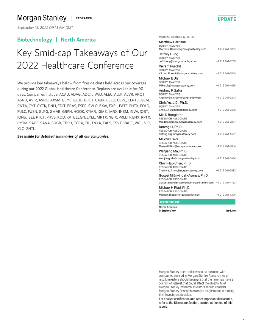 Morgan Stanley-Biotechnology Key Smid-cap Takeaways of Our 2022 Healthcare...-98320306Morgan Stanley-Biotechnology Key Smid-cap Takeaways of Our 2022 Healthcare...-98320306_1.png